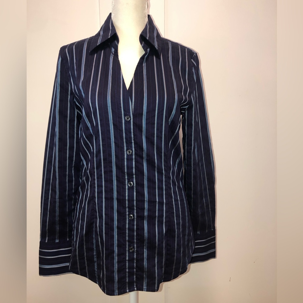 Express Design Studio Navy & Light Blue Striped Button-Up Shirt